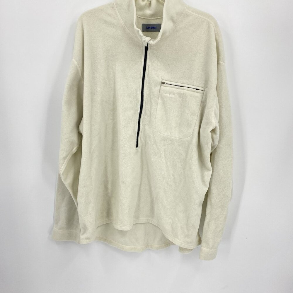 Schoffel Fleece Half Zip Pullover Cream Off White Zip Pocket USA Made Mens M